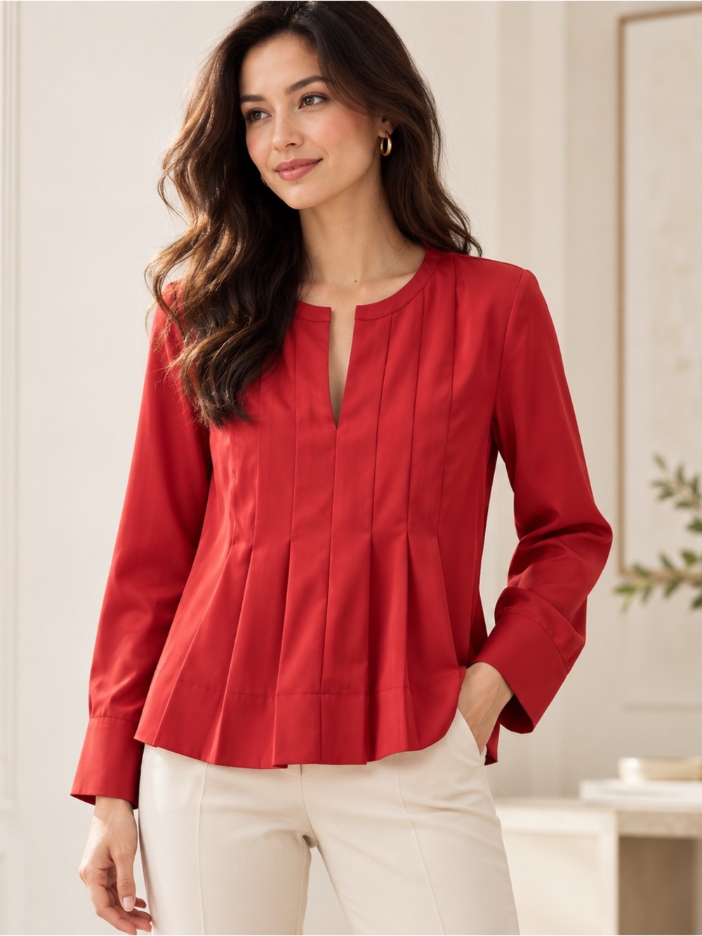 Banana Republic Factory Pleated Swing Top Blouse Burnt Orange Split Neck M NWT